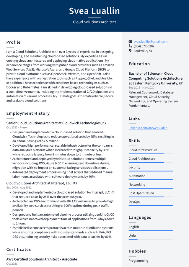 Google Cloud Architect Resume